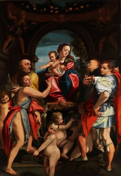 Madonna Con Bambino Nel Conversazione Dei Santi Oil Painting by Antonio Allegri da Correggio