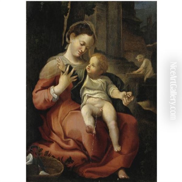Madonna Della Cesta Oil Painting by Antonio Allegri da Correggio