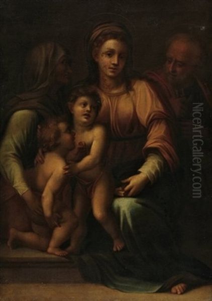 Maria Mit Jesus- Und Johannesknabe. Im Hintergrund Elisabeth Und Josef Oil Painting by Antonio Allegri da Correggio