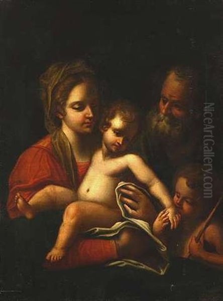 Die Heilige Familie Mit Dem Johannesknaben Oil Painting by Antonio Allegri da Correggio