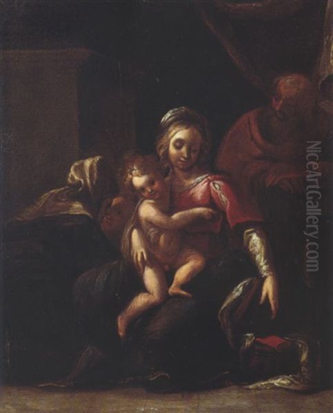 Die Heilige Familie Mit Der Hl. Elisabeth Und Dem Johannesknaben Oil Painting by Antonio Allegri da Correggio