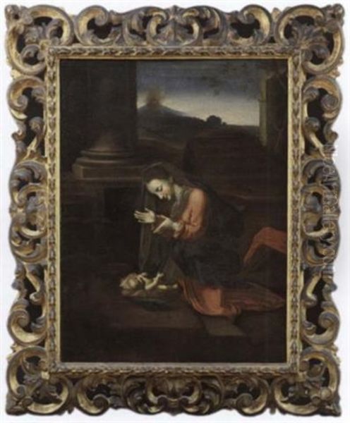 Madonna Das Kind Anbetend Oil Painting by Antonio Allegri da Correggio