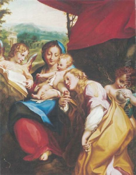 The Madonna And Child With Saints Jerome And Mary Magdalene And Angels Oil Painting by Antonio Allegri da Correggio
