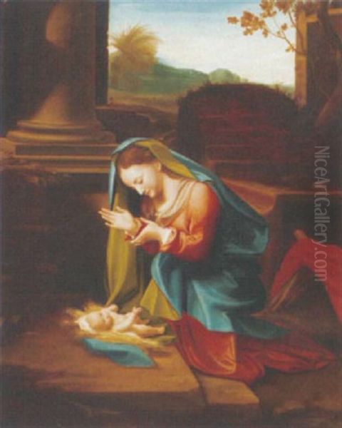 The Madonna Adoring The Christ Child Oil Painting by Antonio Allegri da Correggio
