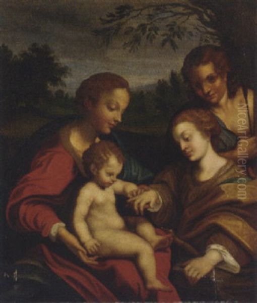 The Mystic Marriage Of Saint Catherine Oil Painting by Antonio Allegri da Correggio