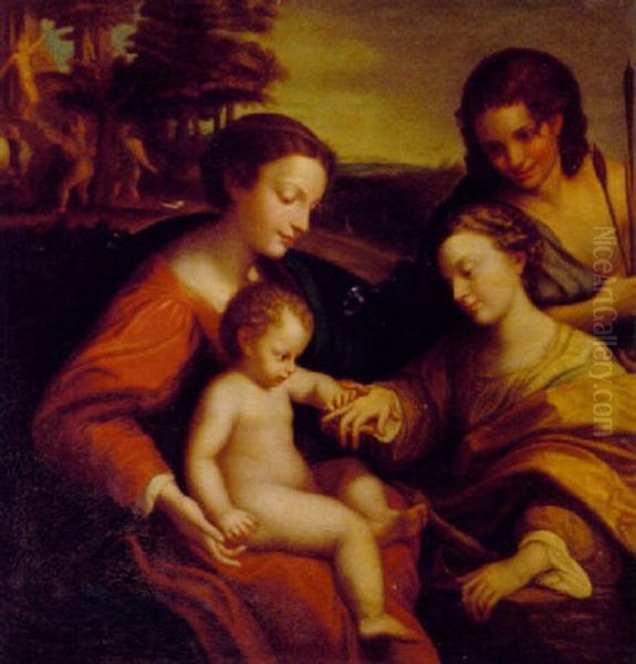 The Mystic Marriage Of Saint Catherine Oil Painting by Antonio Allegri da Correggio