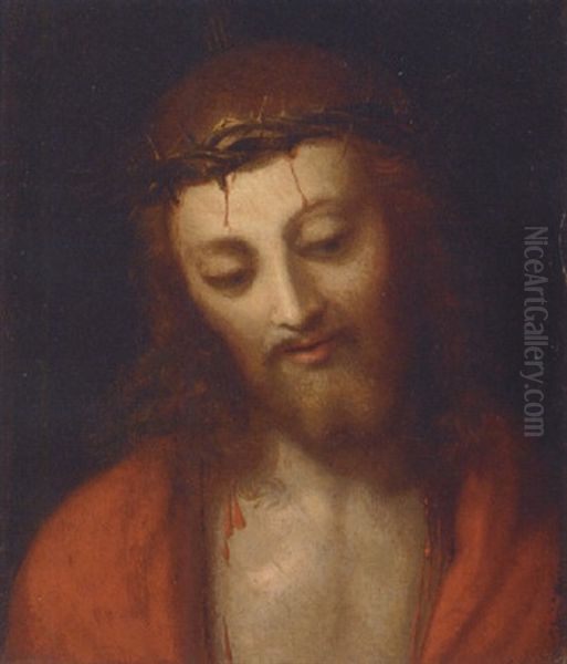 Christ Crowned With Thorns Oil Painting by Antonio Allegri da Correggio