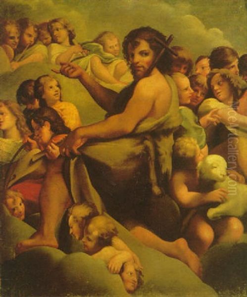 Saint John The Baptist Surrounded By Angels Oil Painting by Antonio Allegri da Correggio