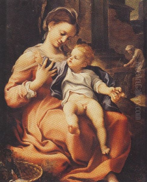 The Madonna Of The Basket Oil Painting by Antonio Allegri da Correggio