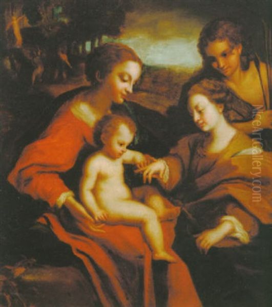 Den Hellige Catharinas Mystiske Forlovelse Oil Painting by Antonio Allegri da Correggio