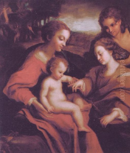 Den Hellige Catharinas Mystiske Forlovelse Oil Painting by Antonio Allegri da Correggio