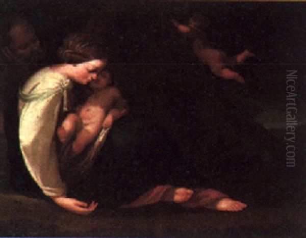The Holy Family And A Putto In A Landscape Oil Painting by Antonio Allegri da Correggio