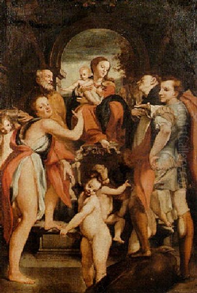 A Sacra Conversazione With The Madonna And Child Enthroned Surrounded By Saints Oil Painting by Antonio Allegri da Correggio