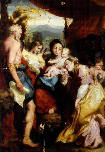 The Madonna And Child With St. Jerome, Mary Magdalen And Angels Oil Painting by Antonio Allegri da Correggio