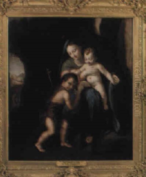 The Madonna And Child With The Infant St. John Oil Painting by Antonio Allegri da Correggio