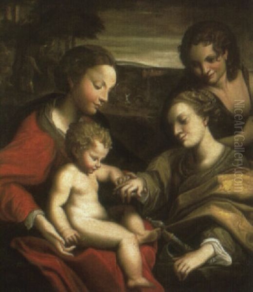 The Mystic Marriage Of Saint Catherine Oil Painting by Antonio Allegri da Correggio