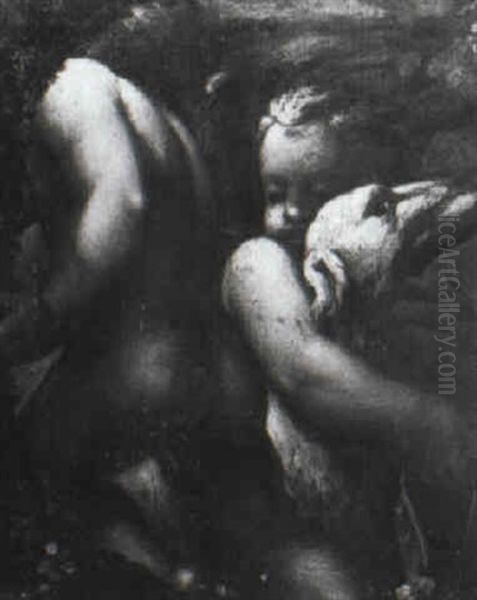 Due Eroti Che Scherzano Con Un Cane Oil Painting by Antonio Allegri da Correggio