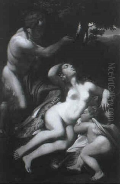 Venus, Cupid, And A Satyr Oil Painting by Antonio Allegri da Correggio