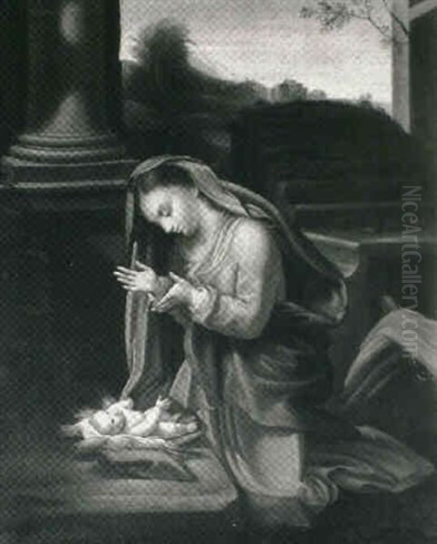 The Madonna Adoring The Christ Child Oil Painting by Antonio Allegri da Correggio
