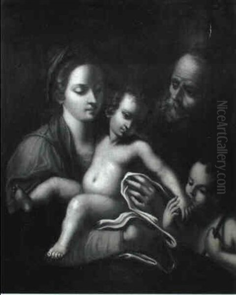 The Holy Family With The Infant Saint John The Baptist Oil Painting by Antonio Allegri da Correggio