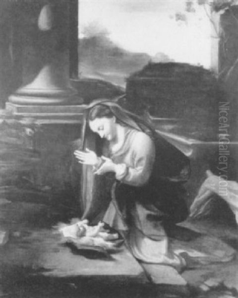 The Madonna Adoring The Christ Child Oil Painting by Antonio Allegri da Correggio