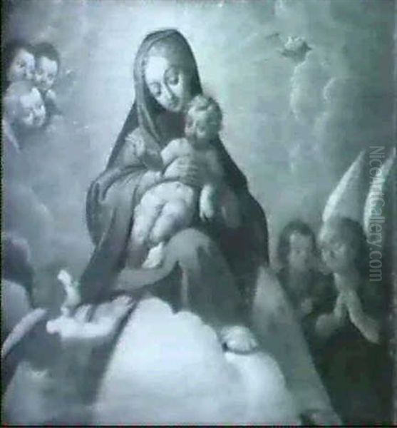 Madonna Mit Dem Kind Auf Einer Wolke Thronend, Von Einer    Engelsgloriole Umgeben Oil Painting by Antonio Allegri da Correggio