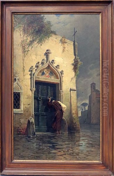 Italienische Dorfstrase Mit Einem Eremit Vor Klosterpforte Oil Painting by Hermann David Solomon Corrodi