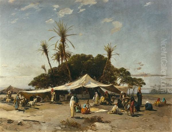 Campement A L''oasis Oil Painting by Hermann David Solomon Corrodi