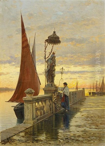 Vor Der Madonnenstatue Am Hafen Von Chioggia Vor Venedig Oil Painting by Hermann David Solomon Corrodi
