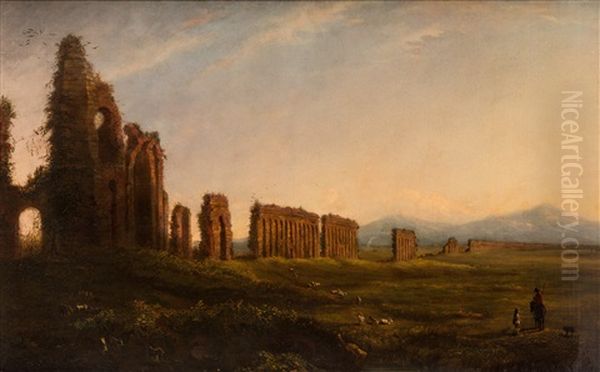 Landscape With The Ruins Of An Aqueduct Oil Painting by Hermann David Solomon Corrodi