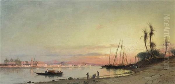 Faloukas On The Nile Oil Painting by Hermann David Solomon Corrodi