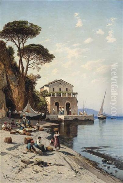 The Fruit Sellers Oil Painting by Hermann David Solomon Corrodi