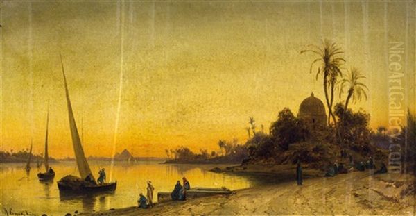 Sunset By The Nile Oil Painting by Hermann David Solomon Corrodi