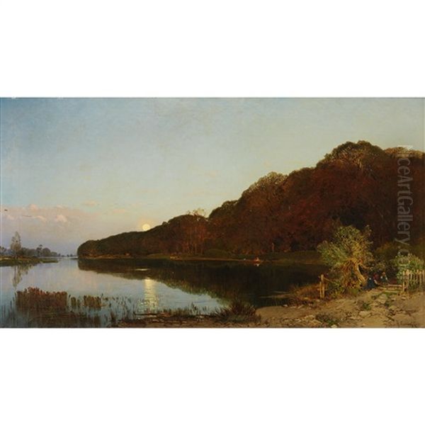 Moonlight Along The Coast Oil Painting by Hermann David Solomon Corrodi