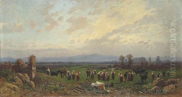 In The Roman Campagna Oil Painting by Hermann David Solomon Corrodi