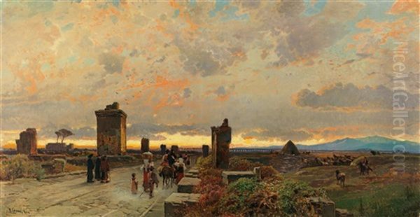 Appia Antica Near Terracina Oil Painting by Hermann David Solomon Corrodi