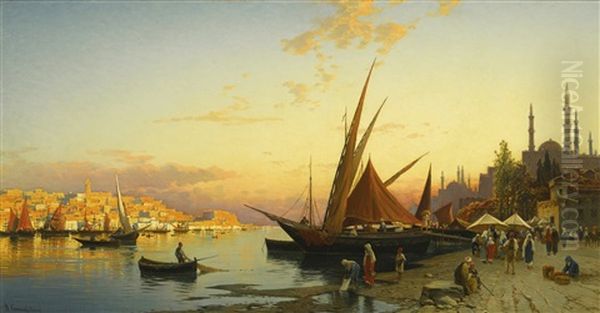 The Golden Horn, Constantinople Oil Painting by Hermann David Solomon Corrodi