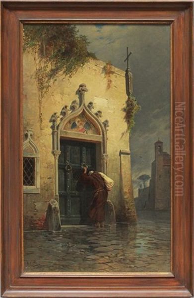 Eremit Vor Klosterpforte Oil Painting by Hermann David Solomon Corrodi