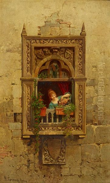 Junges Madchen An Gotischem Fenster Oil Painting by Hermann David Solomon Corrodi
