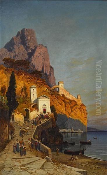 Morgendlicher Kirchgang An Der Kuste Von Sorrent Oil Painting by Hermann David Solomon Corrodi