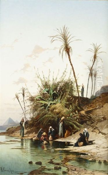 Porteuses D'eau, Pres Des Pyramides De Guizeh Oil Painting by Hermann David Solomon Corrodi
