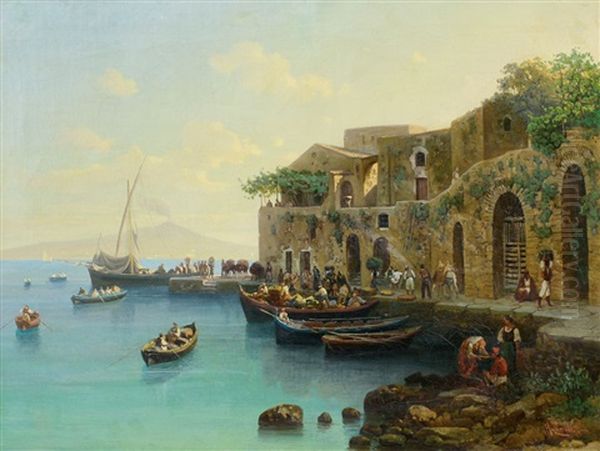 Il Vesuvio Dal Golfo Di Napoli Oil Painting by Hermann David Solomon Corrodi