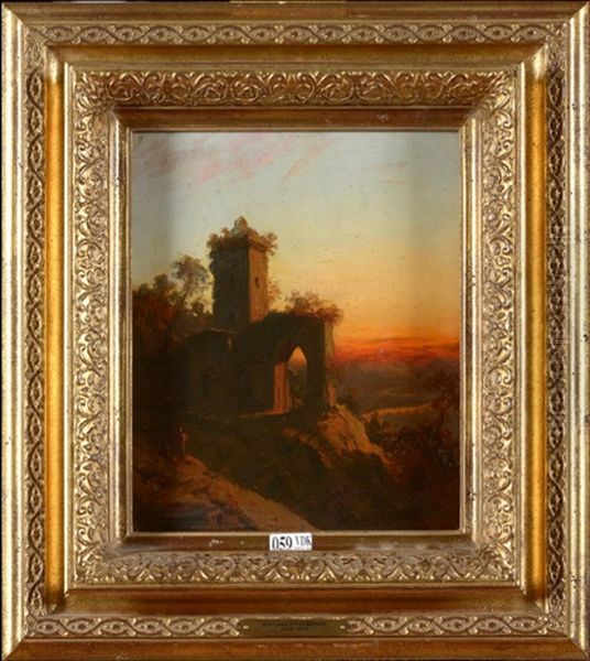 Paysage Anime Aux Ruines Oil Painting by Hermann David Solomon Corrodi