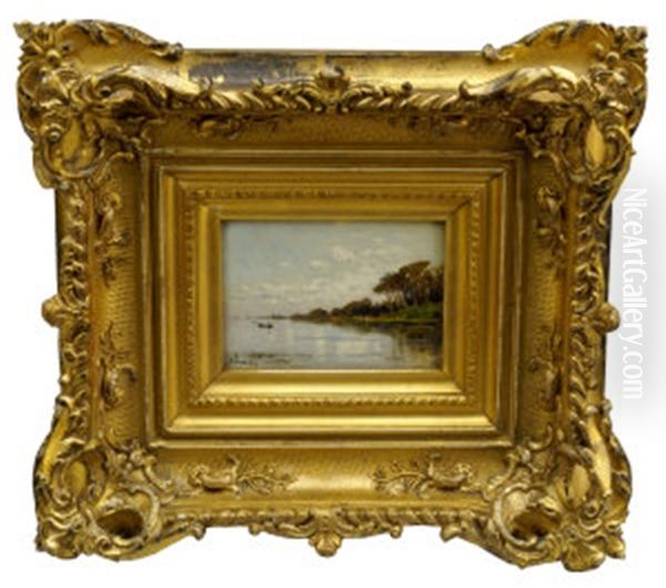 Tranquil Wooded River Landscape Oil Painting by Hermann David Solomon Corrodi