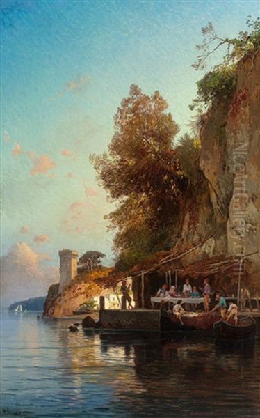 Refuge By The Sea Oil Painting by Hermann David Solomon Corrodi