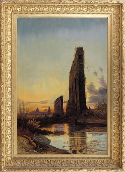 Acquedotto Con Paesaggio Romano Sullo Sfondo Oil Painting by Hermann David Solomon Corrodi