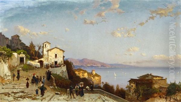 Bergdorf An Der Ligurischen Kuste (cinque Terre?) Oil Painting by Hermann David Solomon Corrodi