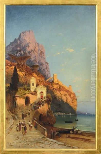 Eglise Sur La Cote De Sorrente Oil Painting by Hermann David Solomon Corrodi