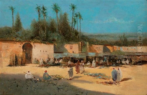 Marche A L'interieur Des Remparts Oil Painting by Hermann David Solomon Corrodi