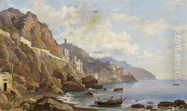 Kuste Am Golf Von Amalfi Oil Painting by Hermann David Solomon Corrodi
